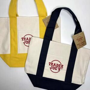 LOT Set of 2 — Trader Joe’s Canvas MINI Tote Bag w/ Pockets — Yellow + Blue NEW!